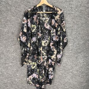 Vince Camuto Top Women One Size Black Floral Open Front Long Sleeve Sheer